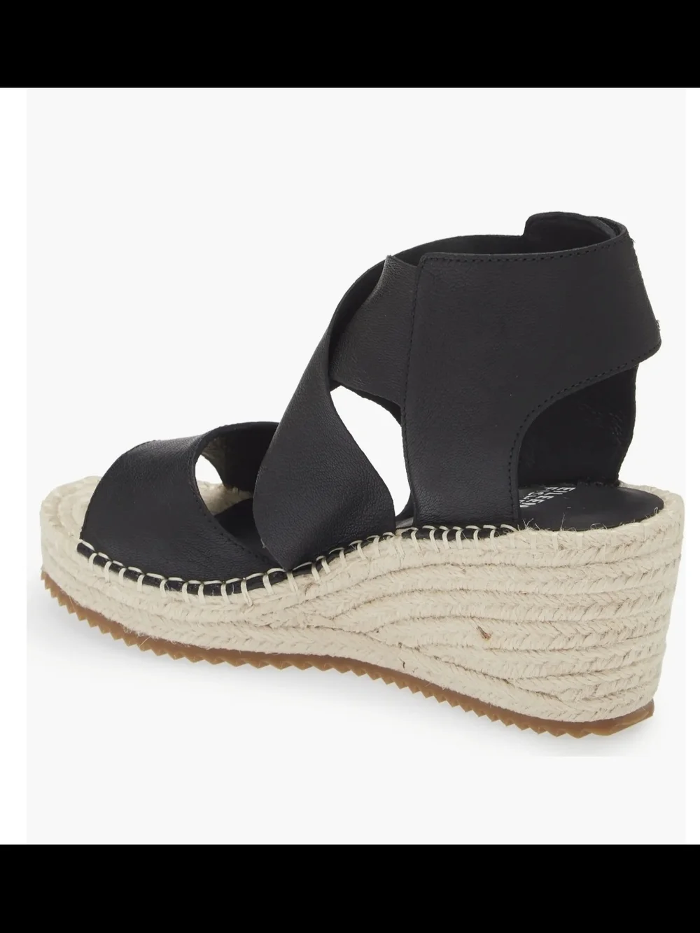 Eileen Fisher Willow Black Leather Crisscross Espadrille Wedge Sandals